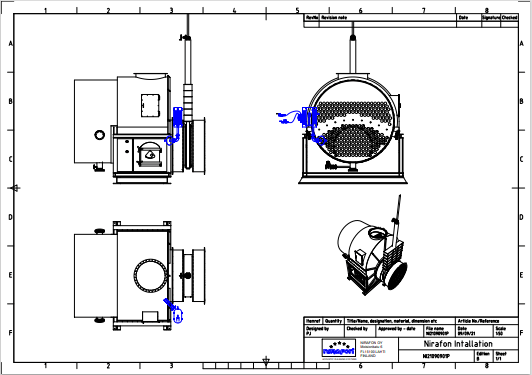 Diagram of the installation of acoustic cleaning systems in a pomace plant- Soluciones Integrales de Combustion
